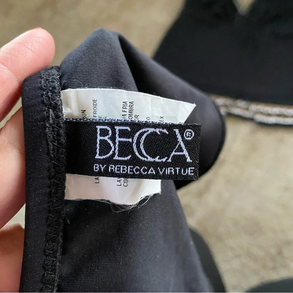 Becca Fiesta Bikini Set Matching 3 Piece Crochet Black Triangle Wireless Bra: L